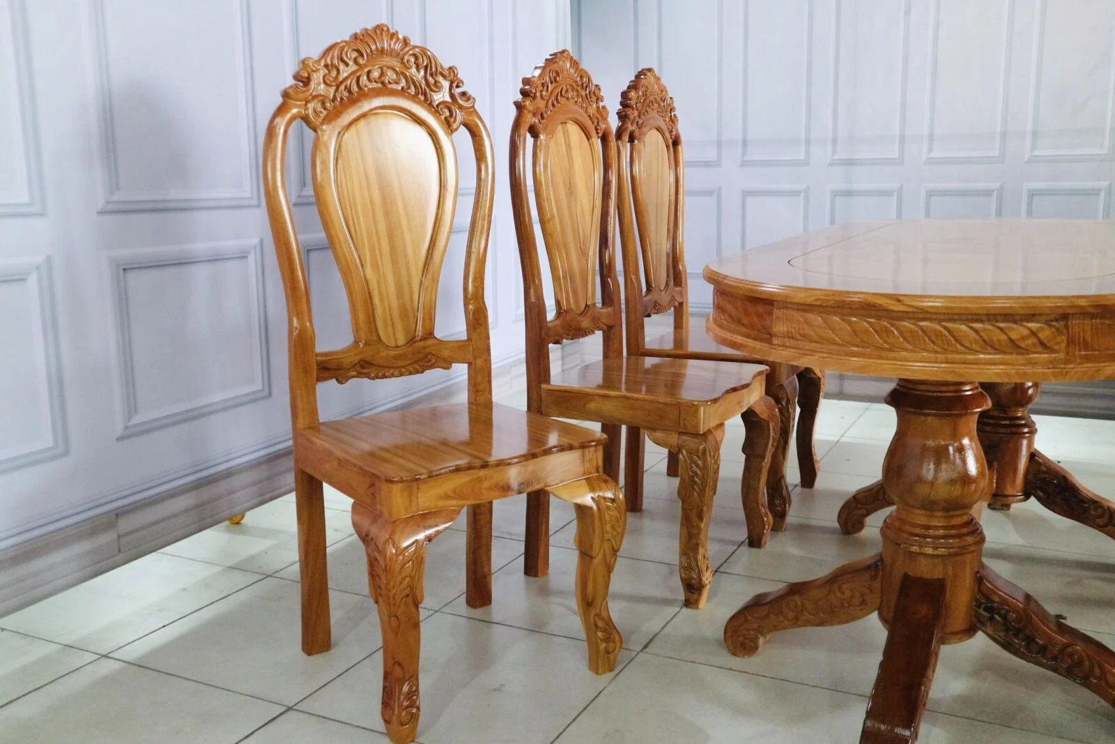 Alternative view of Bàn Ăn 6 Ghế Gỗ Căm Xe Mặt Gõ Đỏ Bàn Oval