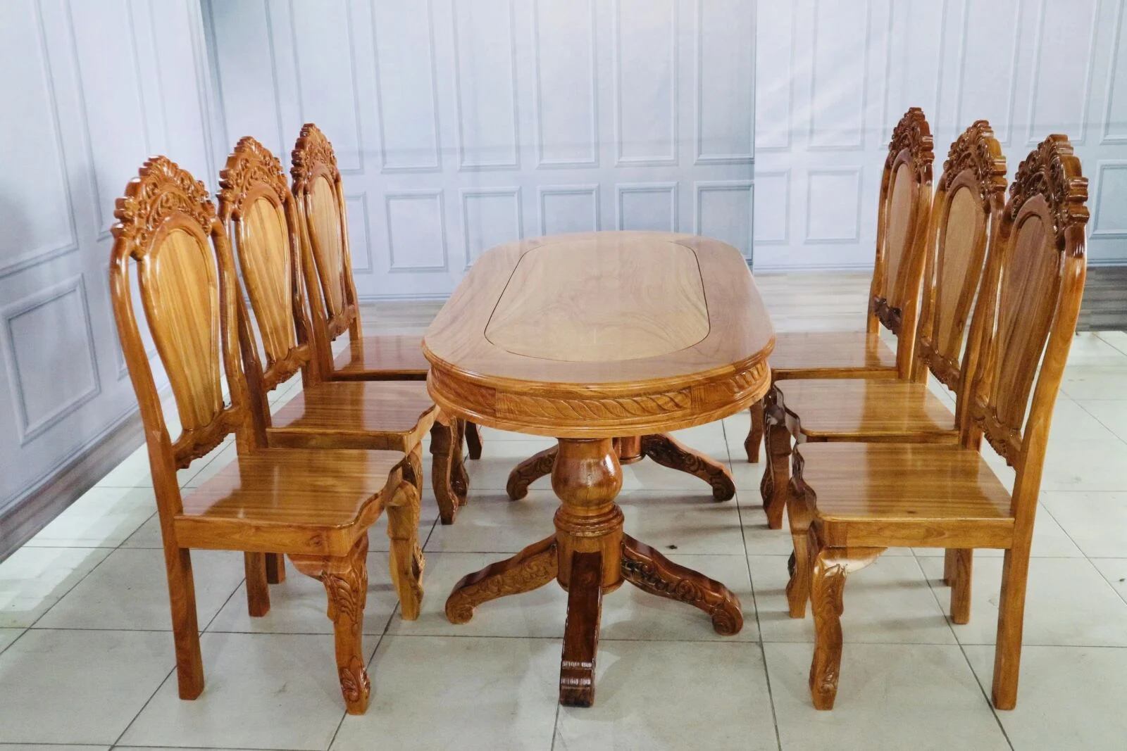 Bàn Ăn 6 Ghế Gỗ Căm Xe Mặt Gõ Đỏ Bàn Oval - Ảnh 11