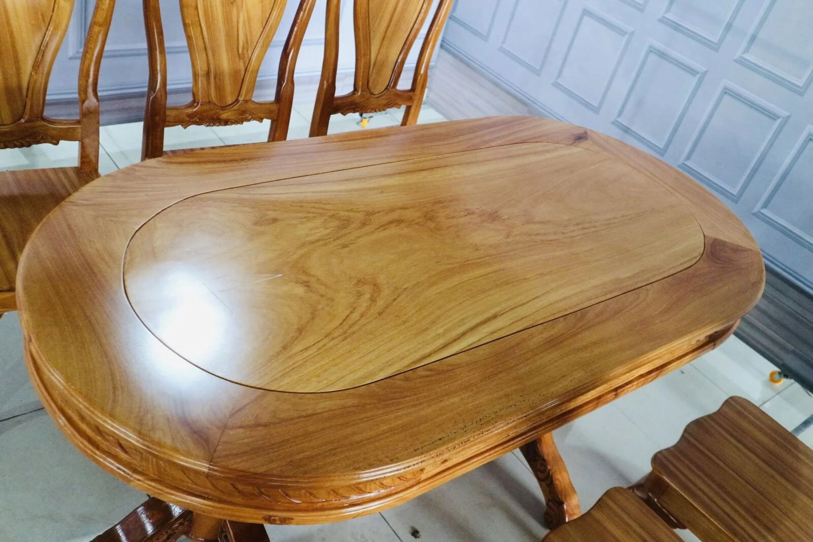 Bàn Ăn 6 Ghế Gỗ Căm Xe Mặt Gõ Đỏ Bàn Oval - Ảnh 6