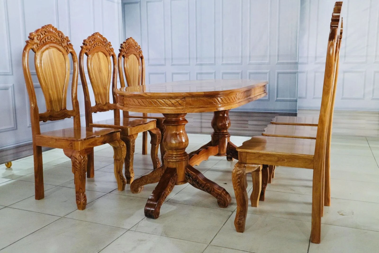Bàn Ăn 6 Ghế Gỗ Căm Xe Mặt Gõ Đỏ Bàn Oval - Ảnh 8