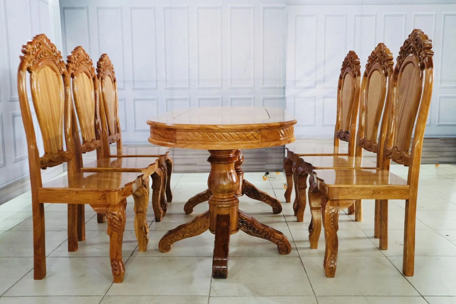 Bàn Ăn 6 Ghế Gỗ Căm Xe Mặt Gõ Đỏ Bàn Oval - Ảnh 9