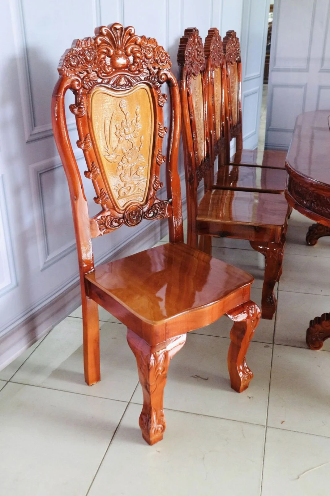 Bàn Ăn Gỗ Tràm Mặt Xoan 8 Ghế Bàn Oval - Ảnh 3