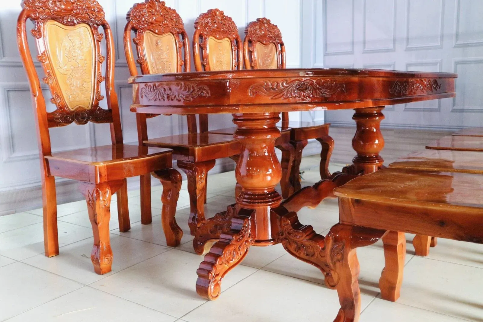 Bàn Ăn Gỗ Tràm Mặt Xoan 8 Ghế Bàn Oval - Ảnh 5