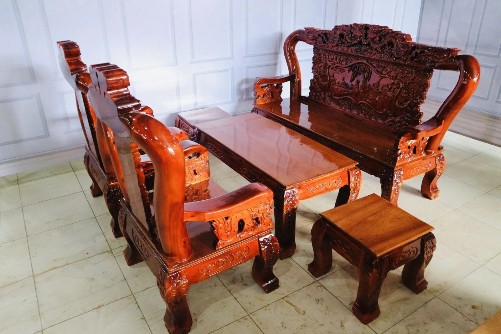 Bát Tiên Gỗ Tràm Mặt Xoan Đào Tay 12 – Bộ 6 Món Sang Trọng