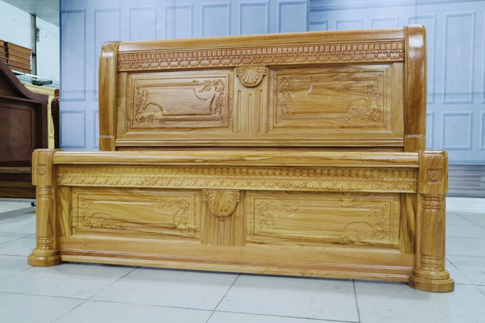 Giường Mẫu Bện Thừng Gỗ Gõ Đỏ - Ảnh 6