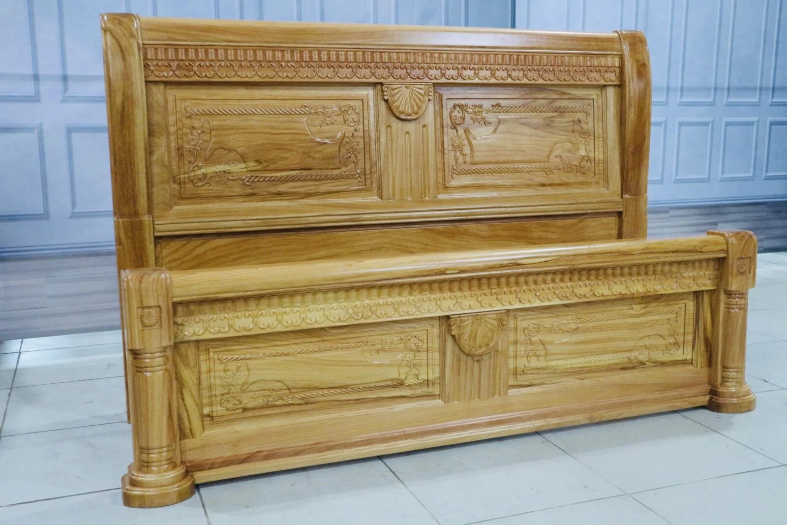 Giường Mẫu Bện Thừng Gỗ Gõ Đỏ - Ảnh 8