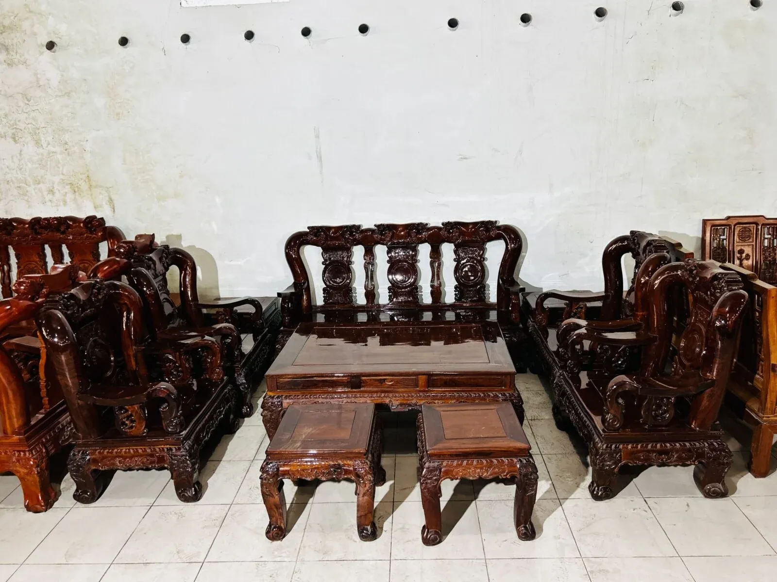 SALON TRIỆN 100% GỖ CẨM LAI VIỆT TAY 14 – 10 MÓN