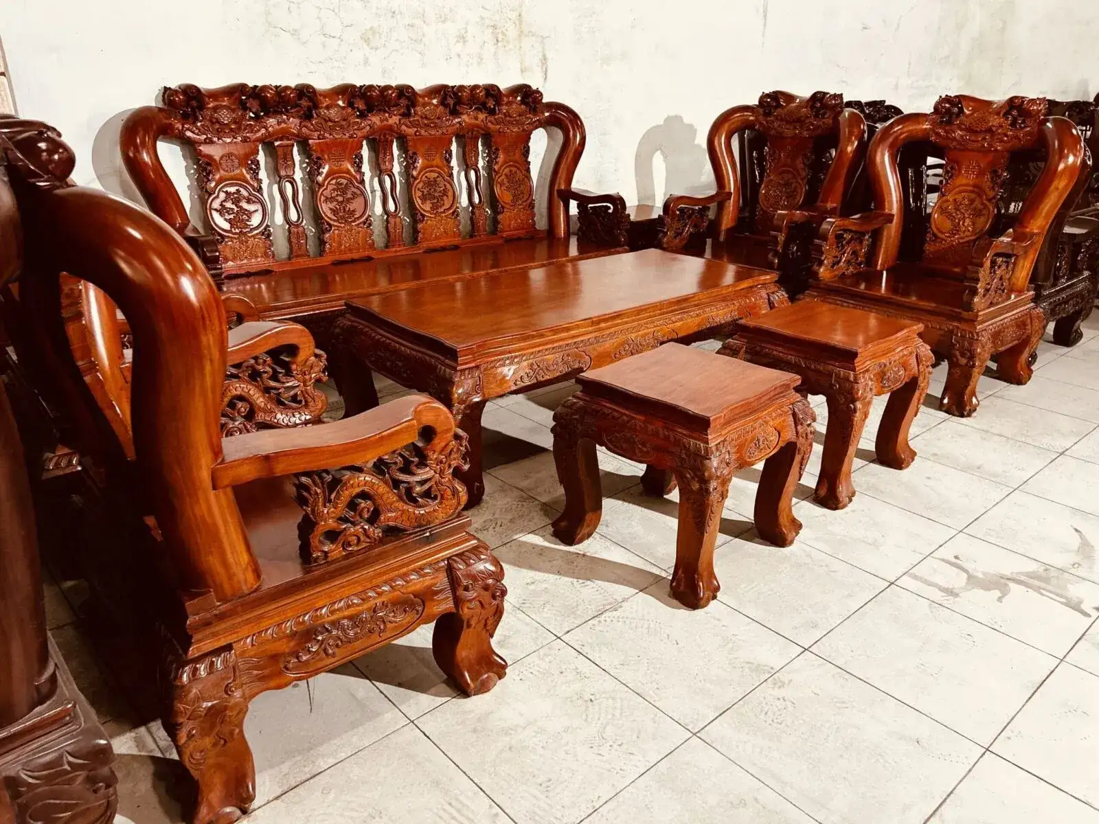 SALON TRIỆN GỖ GÕ ĐỎ VIỆT TAY 14 - 10 MÓN