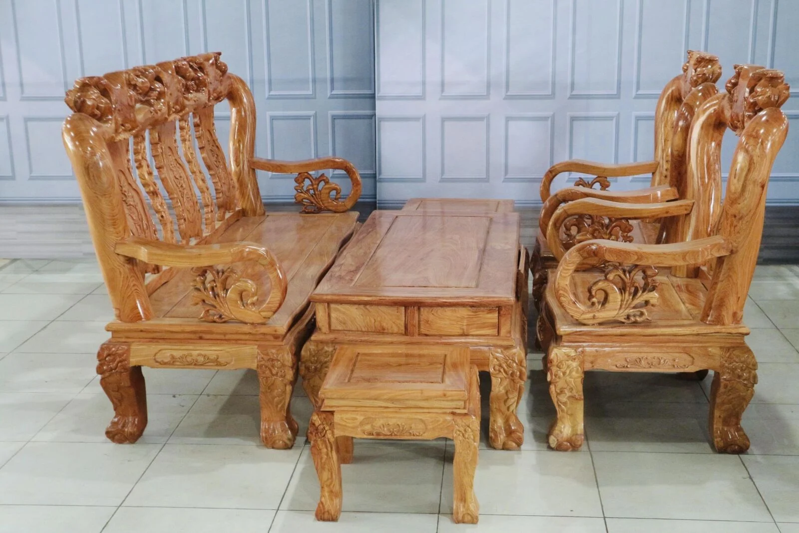 Salon Gỗ Hương Đá Mặt Khuôn Tranh Tay 12 – Bộ 6 Món