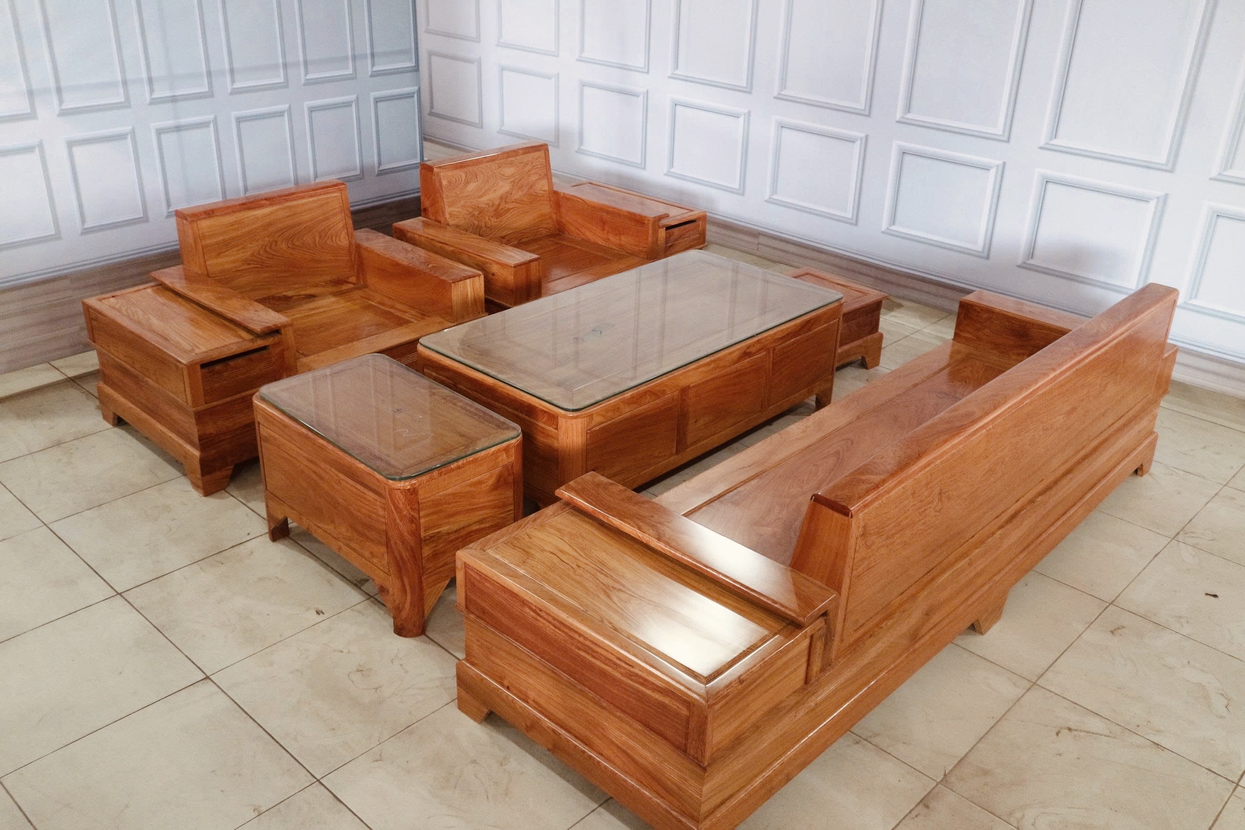 Sofa Đối Cánh Tiên 6 Món Gỗ Hương Đá