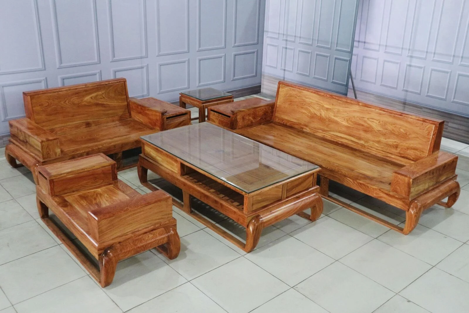 Sofa Góc 2 Văng Đùi Gà 5 Món Gỗ Hương Đá - Ảnh 8