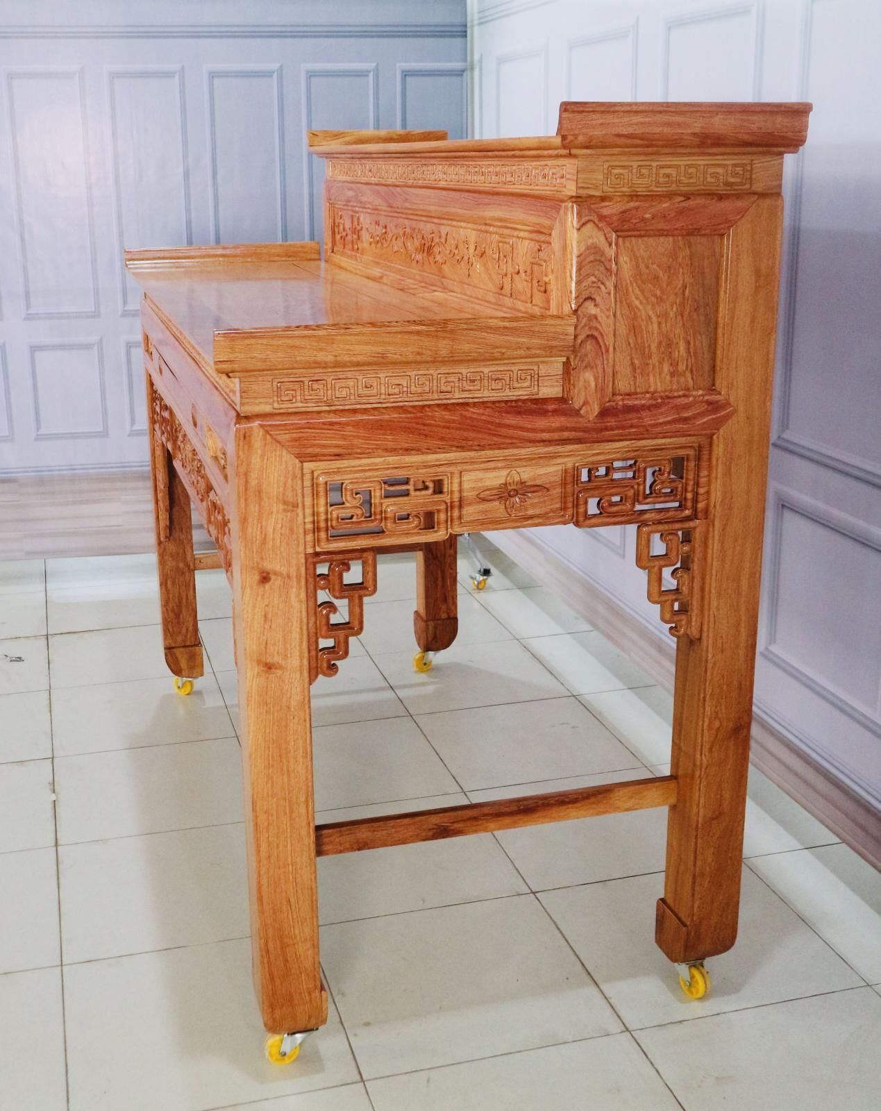 Alternative view of Bàn Cúng 2 Tầng Gỗ Hương Đá Ngang 1m75