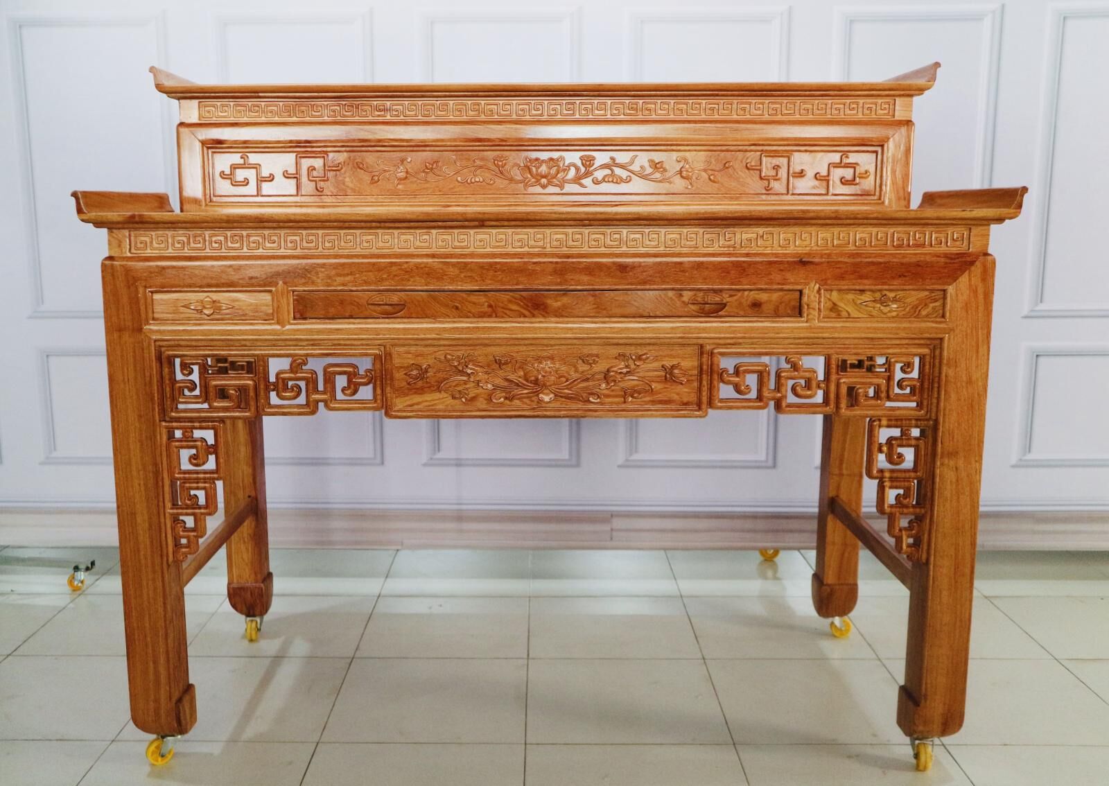 Bàn Cúng 2 Tầng Gỗ Hương Đá Ngang 1m75
