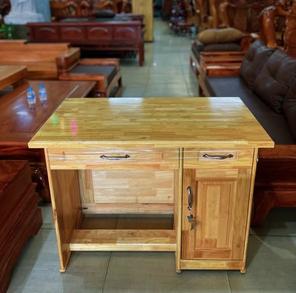 Bàn Làm Việc Gỗ Cao Su Sấy 2 Ngăn Kéo