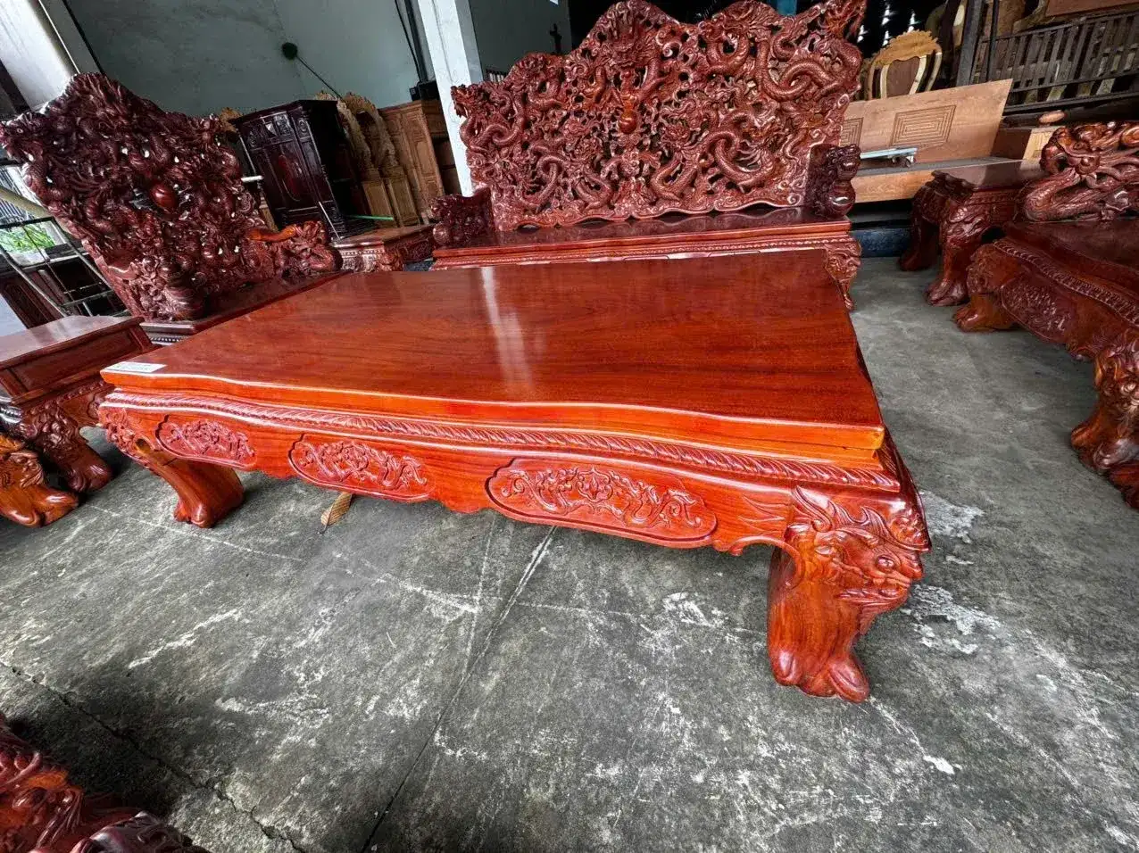 Salon Rồng Cửu Long Gỗ Gõ Đỏ 12 Món Đục Tay Cao Cấp - Ảnh 23