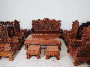 Salon Rồng Cửu Long Gỗ Gõ Đỏ 12 Món Đục Tay Cao Cấp