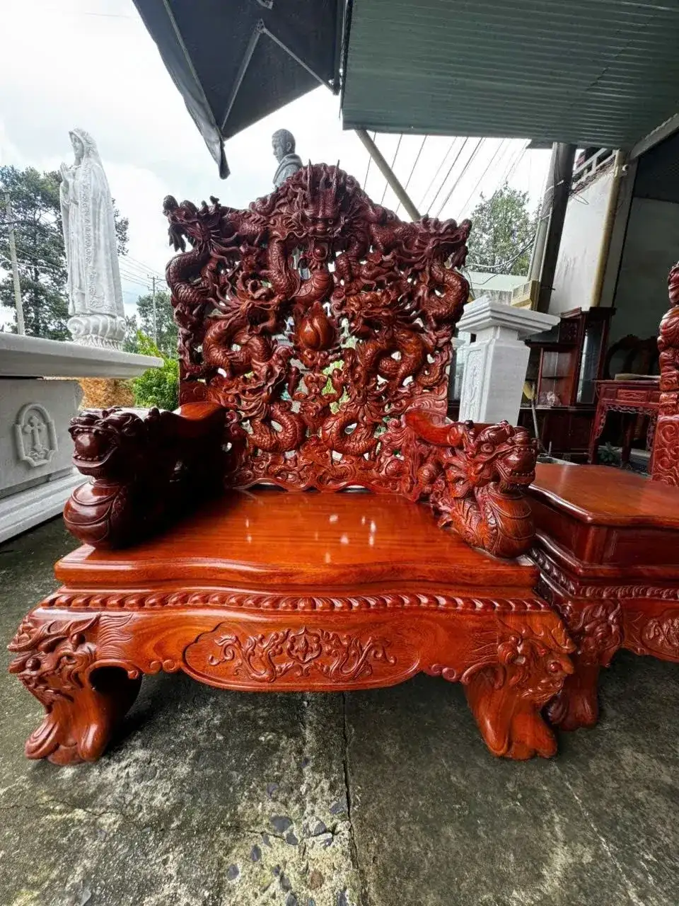 Salon Rồng Cửu Long Gỗ Gõ Đỏ 12 Món Đục Tay Cao Cấp - Ảnh 25