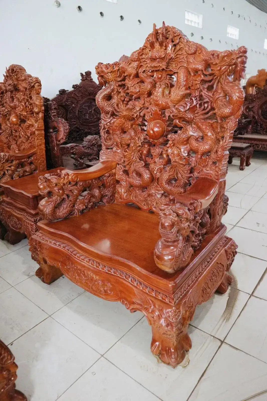 Salon Rồng Cửu Long Gỗ Gõ Đỏ 12 Món Đục Tay Cao Cấp - Ảnh 14