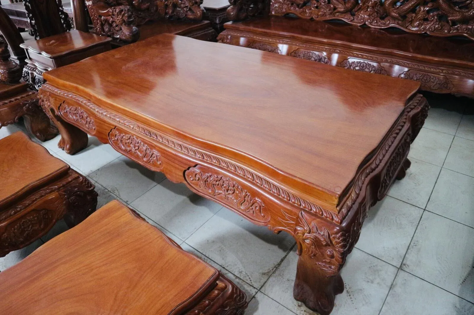 Salon Rồng Cửu Long Gỗ Gõ Đỏ 12 Món Đục Tay Cao Cấp - Ảnh 10