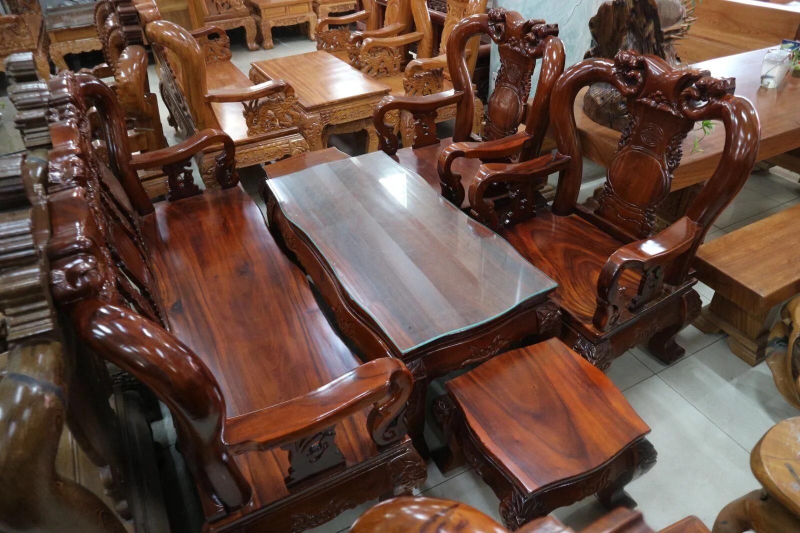 Bộ Bàn Ghế Phòng Khách Gỗ Me Tây Tay 12 6 Món - Ảnh 3