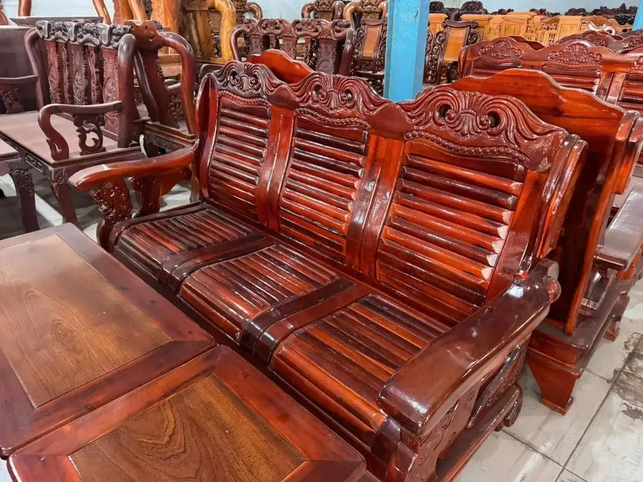 Bộ Salon Lân Nan Nhỏ 5 Món Gỗ Tràm Mặt Xoan Đào - Ảnh 6