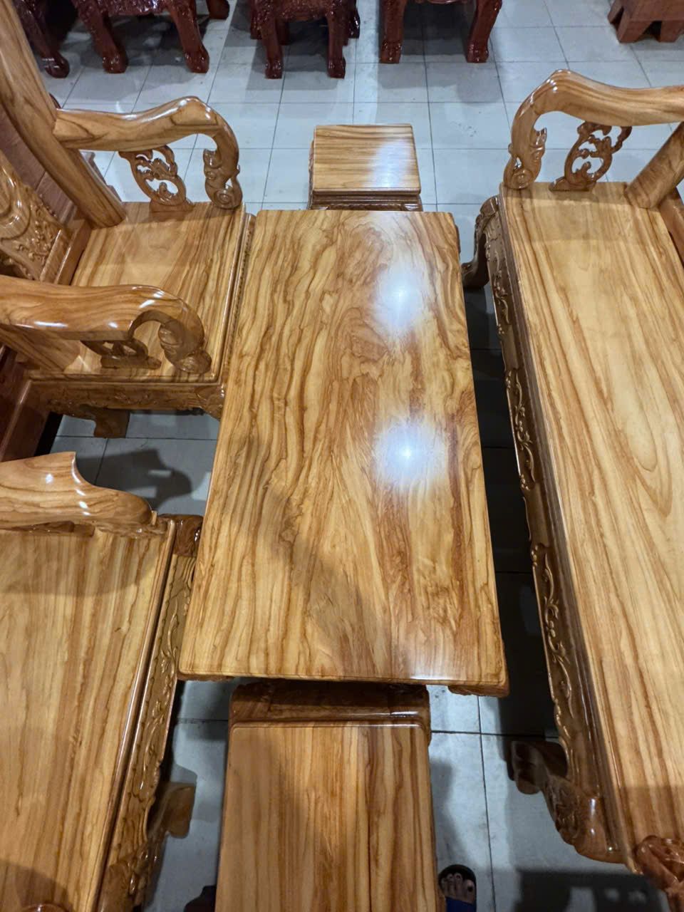Salon Gỗ Gõ Đỏ Triện Tay 12 6 Món - Ảnh 6