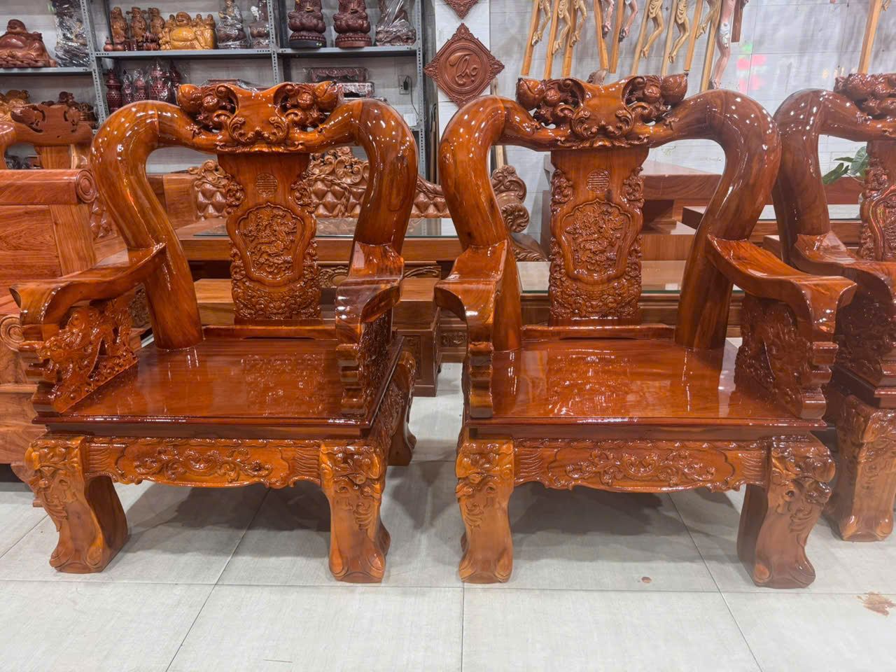 Salon Triện Tay 14 6 Món Gỗ Tràm Mặt Xoan Đào - Ảnh 3