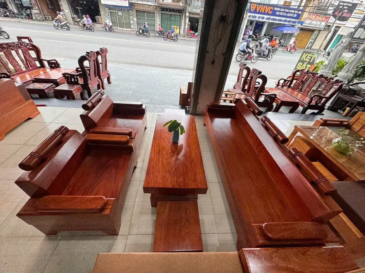 Sofa Đối Tó Trúc 6 Món Gỗ Hương Đá Mặt Nguyên Tấm 2cm Sang Trọng