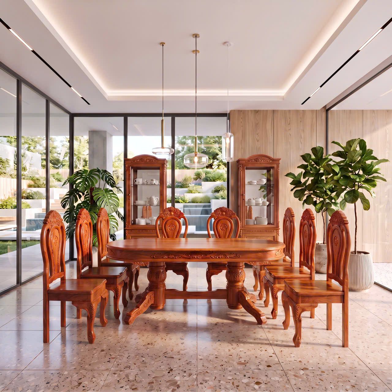 Bộ Bàn Ăn Gỗ Hương Đá 8 Ghế