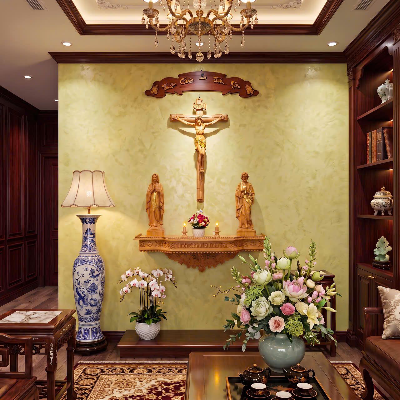 Bàn Thờ Công Giáo Treo Tường Phong Cách Indochine/Cổ Đển Trang Nghiêm