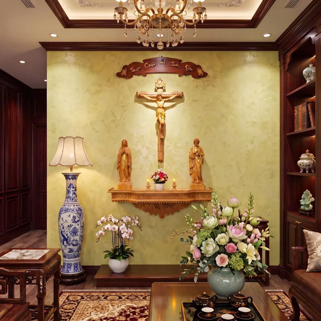 Bàn Thờ Công Giáo Treo Tường Phong Cách Indochine/Cổ Đển Trang Nghiêm