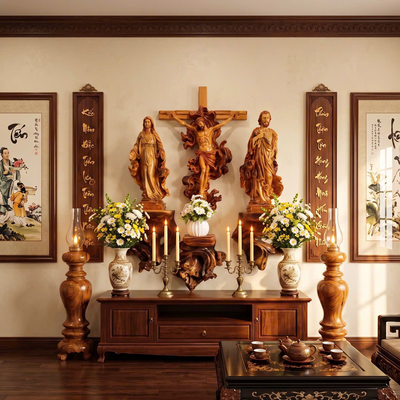 Bàn Thờ Công Giáo Treo Tường Phong Cách Indochine