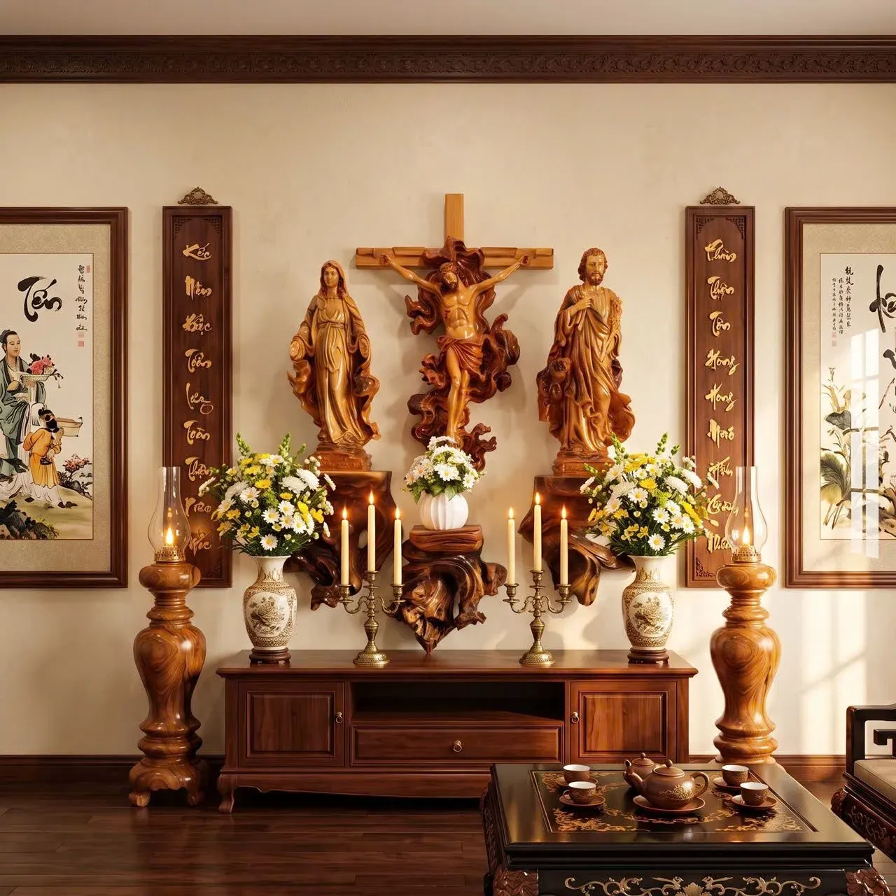 Bàn Thờ Công Giáo Treo Tường Phong Cách Indochine