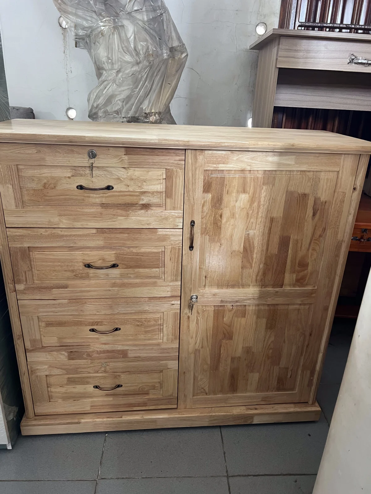 Tủ Campot Gỗ Cao Su Sấy Ngang 1m2 – Tủ Quần Áo 4 Ngăn Kéo